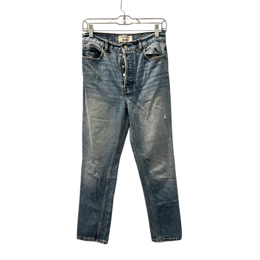 Reformation Cynthia High Rise Straight Jeans Size 26 Blue Denim Button Fly